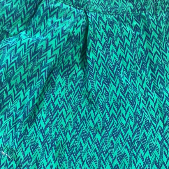 Anthropologie Elevenses navy and green silk pants. - Picture 2 of 3